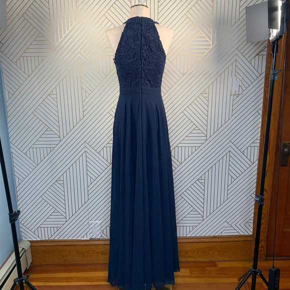 Lulu's Love Poem Lace Halter Gown in Navy Blue - Picture 7 of 9